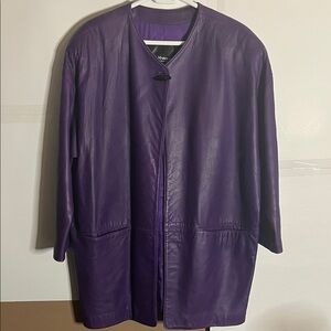 😄Soft purple vintage hippy leather coat eggplant waterfall oversized jacket